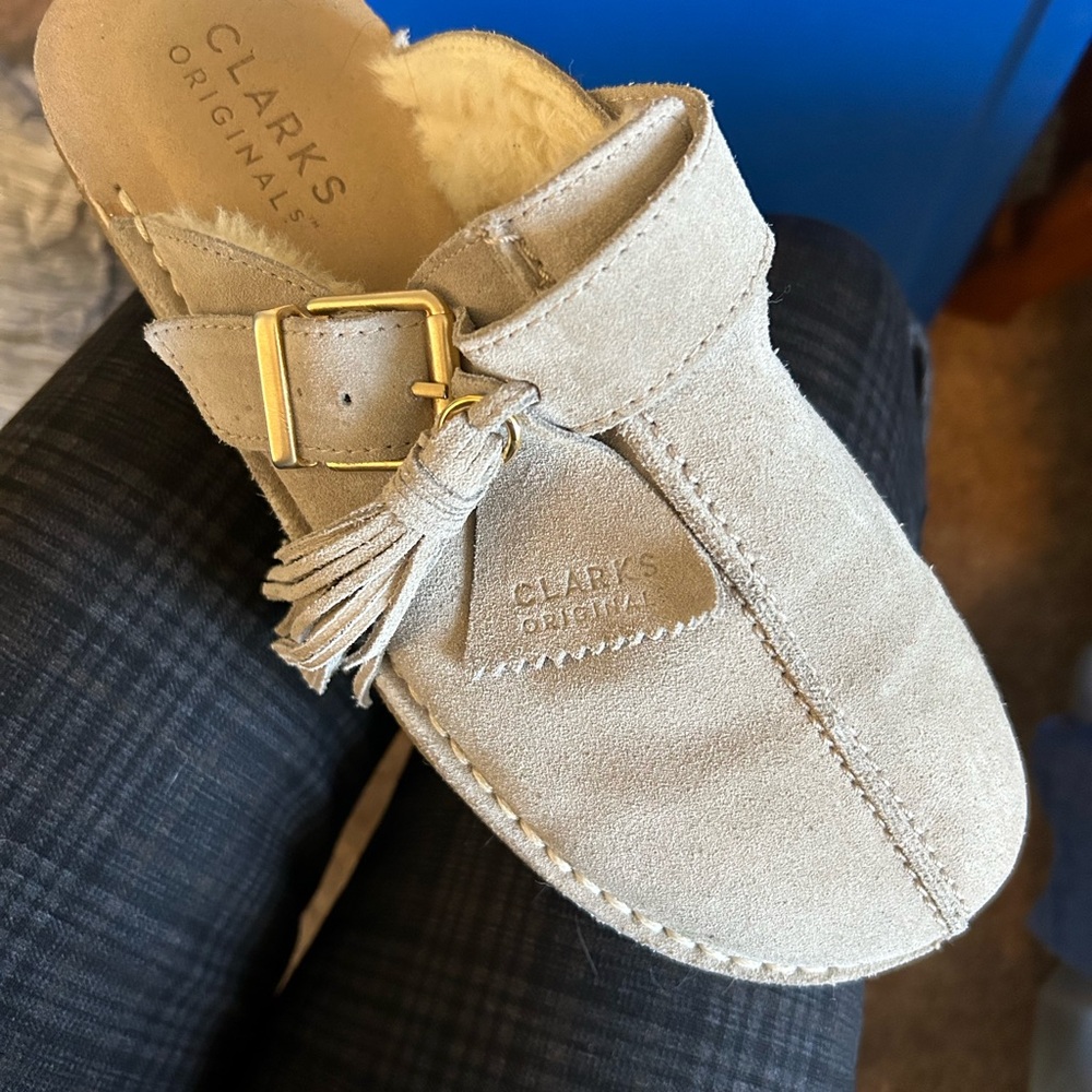 Clarks Women's Beige Suede Mules